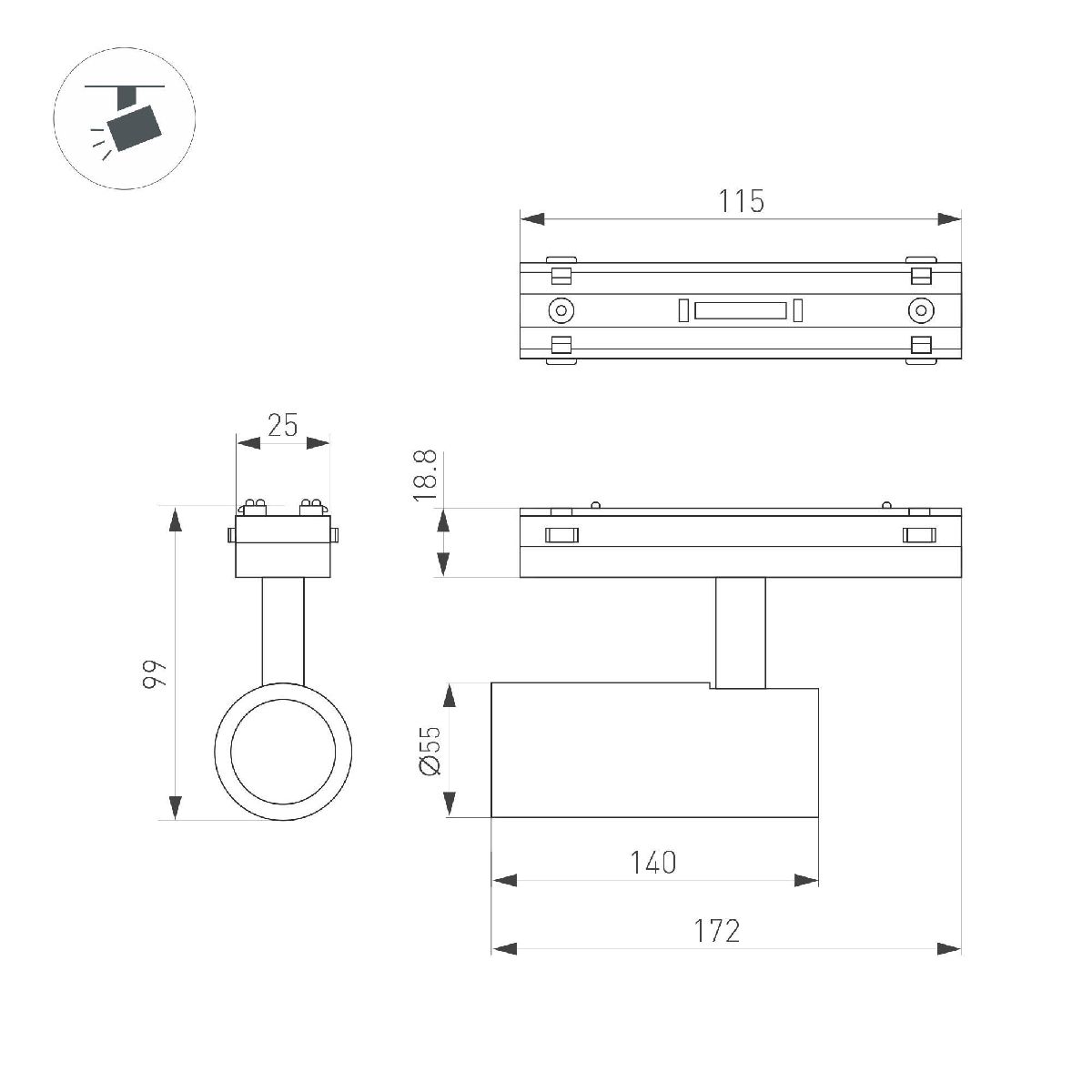 Трековый магнитный светильник Arlight MAG-VIBE-SPOT-R55-18W Day4000 (WH, 24 deg, 48V) 044480