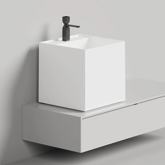 Salini Armonia Square Top 03 Раковина 45x45x45см., без отв., накладная, S-Sense, цвет: белый глянцевый