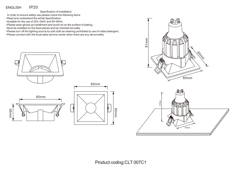 Встраиваемый светильник Crystal Lux CLT 007 CLT 007C1 BL
