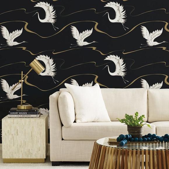 Обои York BW3871 Soaring Cranes Black/Gold