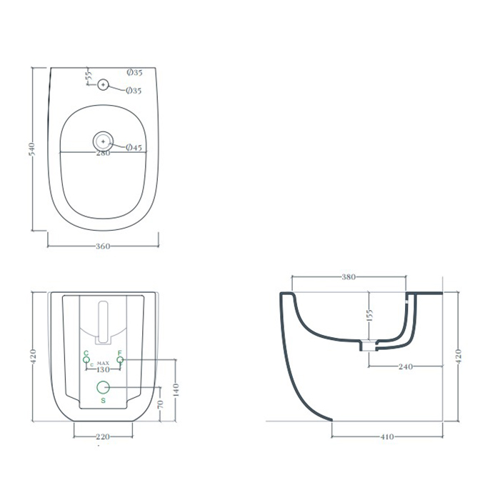 Artceram Seta Биде напольное 36х54см., 1 отверстие, покрытие Saniglaze, цвет: matera