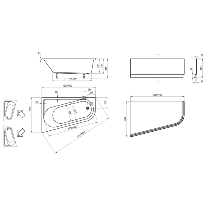 Ravak Chrome Ванна 160x105см., пристенная, акриловая, L, цвет: белый