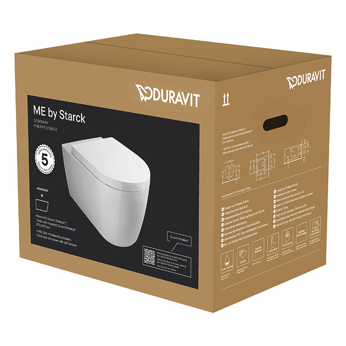 Duravit Me by Starck Комплект: унитаз подвесной, безободковый, покрытие Durashield, сиденье SoftClose, цвет: белый