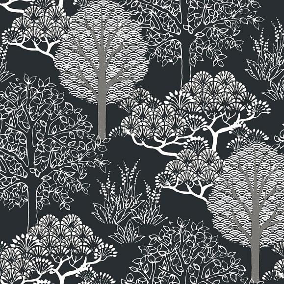 Обои York BW3852 Kimono Trees Black/Metallic
