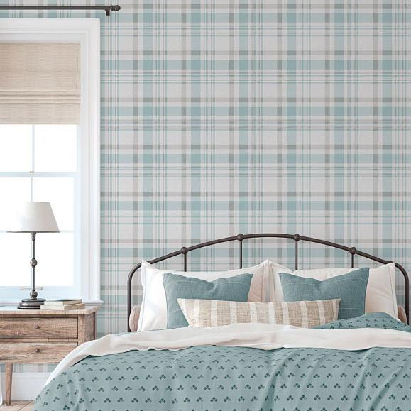 Обои Aura 1906-1 Plaid Turquoise