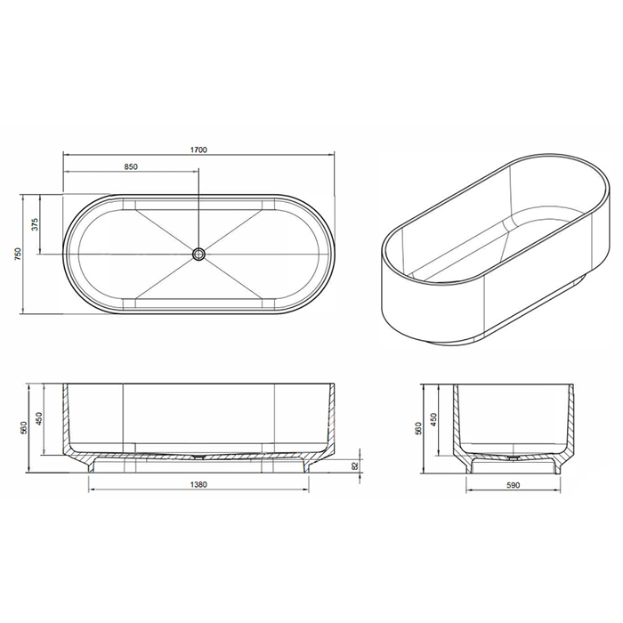 Knief Ellipse shape Ванна отдельностоящая 170x75x56см., из полимерного материала, цвет: Citrin # 060