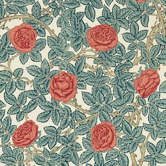 Обои Morris 217206 Rambling Rose Emery Blue/Madder