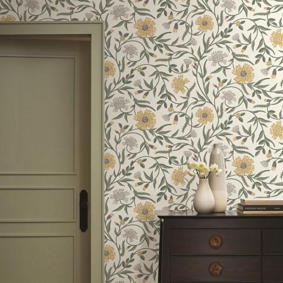 Обои York RF7432 Aster Linen & Gold
