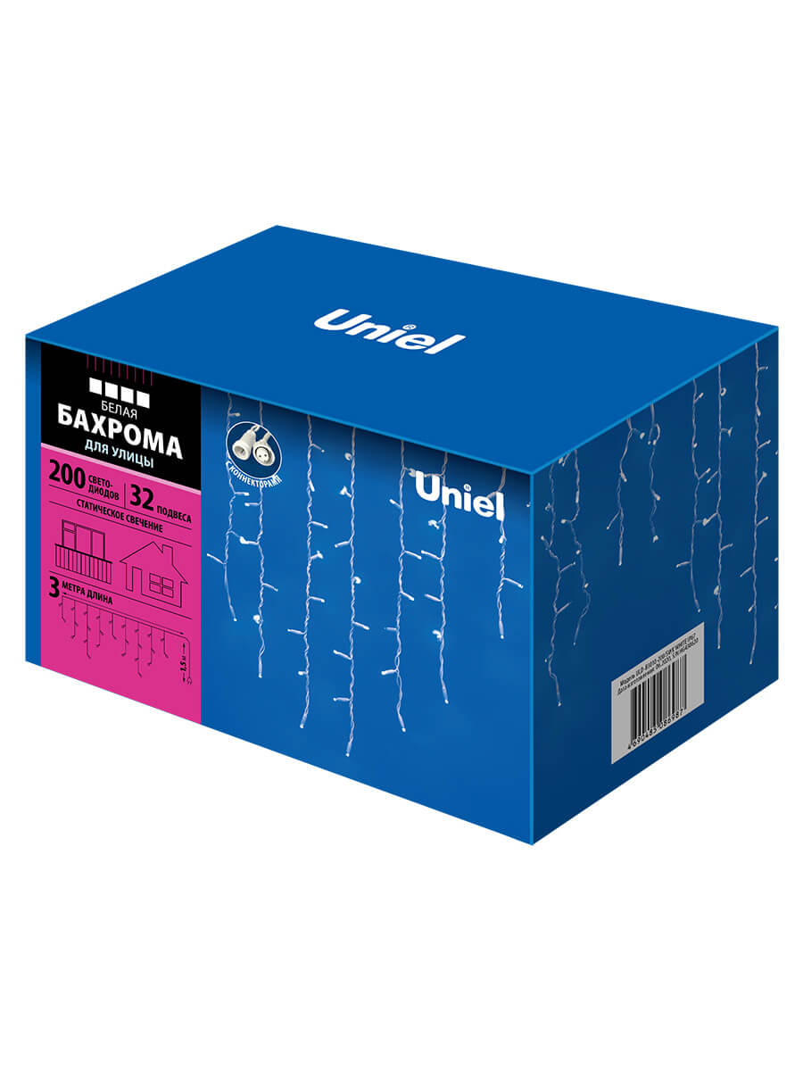 Уличная светодиодная гирлянда (UL-00001367) Uniel бахрома 230V белый ULD-B3010-200/SWK White IP67
