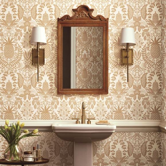 Обои York RF7482 Pineapple Damask White & Gold