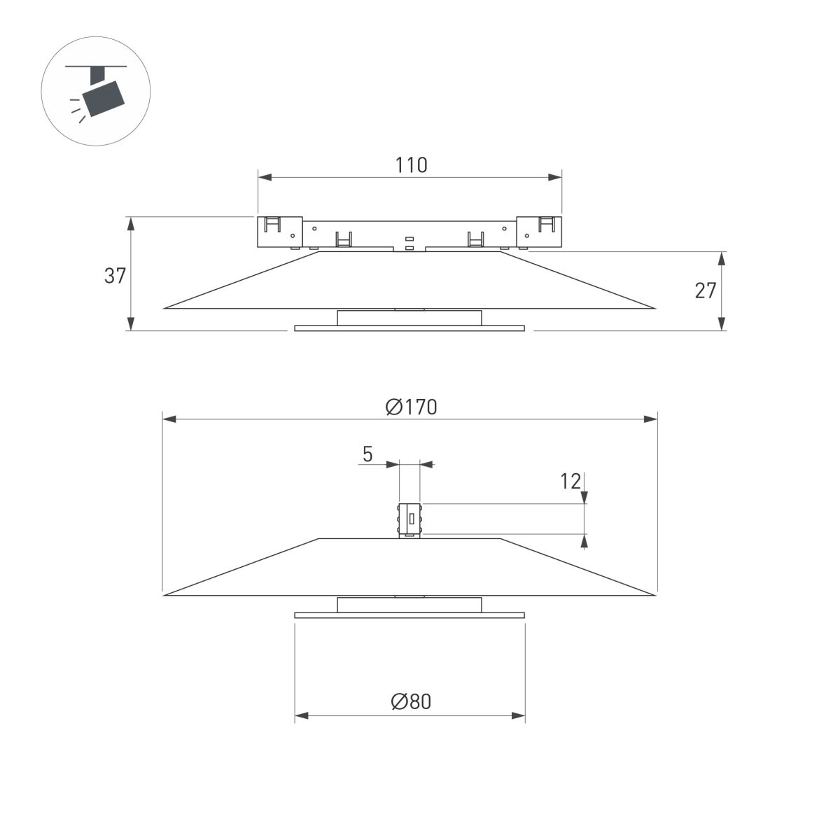Трековый магнитный светильник Arlight MAG-MICROCOSM-VINYL-R170-7W Warm3000 (BK, 150 deg, 24V) (IP20 Металл) 051782