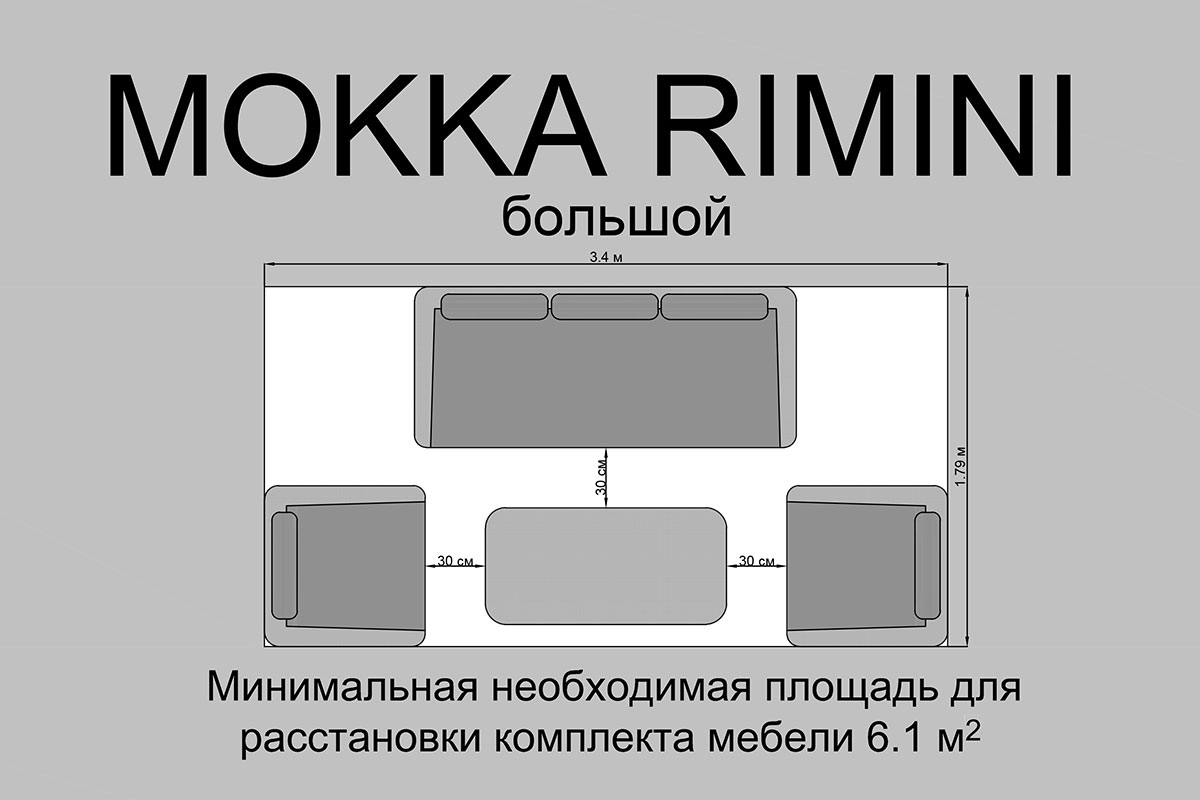 Комплект плетеной мебели MOKKA РИМИНИ / RIMINI (стол кофейный, 2 кресла, диван 3 х-местный), Серый / Коричневый