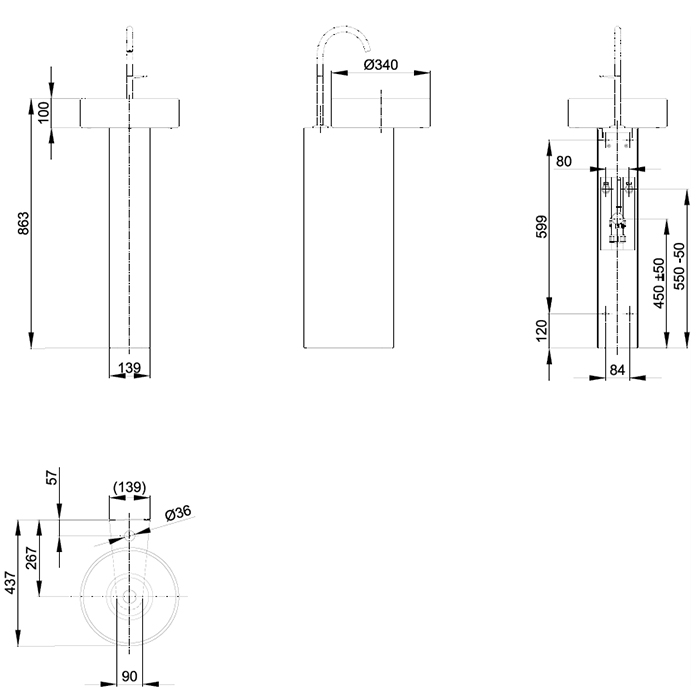 BETTE Suno Pedestal Раковина напольная 34x84cм, с 1 отв., BetteGlasur® Plus, цвет: Salvia