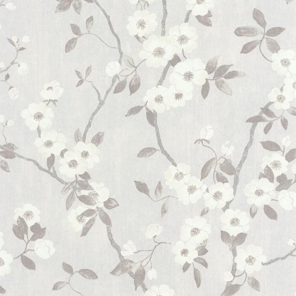 Обои Casadeco SWHT85399171 Spring Flower Blanc / Gris