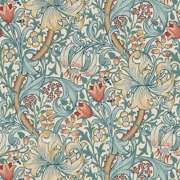 Обои Morris 216818 Golden Lily Slate/Manilla