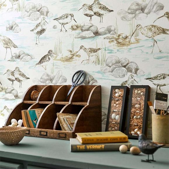 Обои Sanderson 216494 Estuary Birds Mist/Ivory