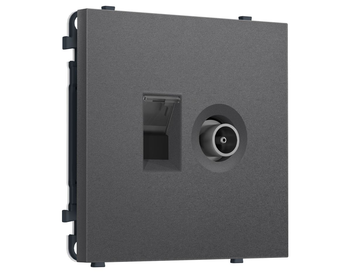 Комплект механизма розетки компьютерной + TV оконечной SIGMA Антрацит серый RJ-45 Ambrella Volt MS662510 (SP6625, PR195)