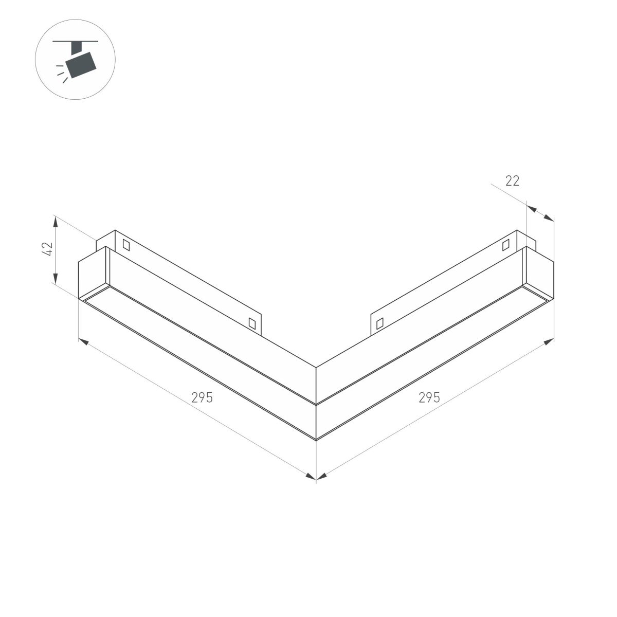 Трековый магнитный светильник Arlight MAG-ORIENT-FLAT-ANGLE-L295-18W Warm3000 (BK, 100 deg, 48V) (IP20 Металл) 060731