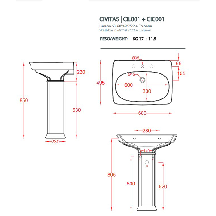 Artceram Civitas Раковина 68х50 см, 1 отв., цвет: серый