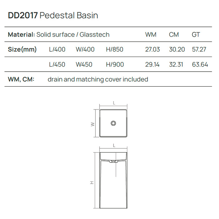 Dea Design Pedestal Basin Раковина 45х45х90см., напольная, без отв., цвет: grey