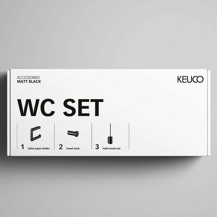 Keuco Plan Набор аксессуаров 3 в 1: Держатель т/б, крючок, туалетный ерш, цвет: черный матовый