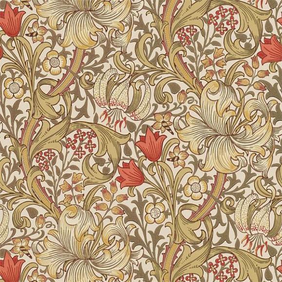 Обои Morris 216869 Golden Lily Biscuit/Brick