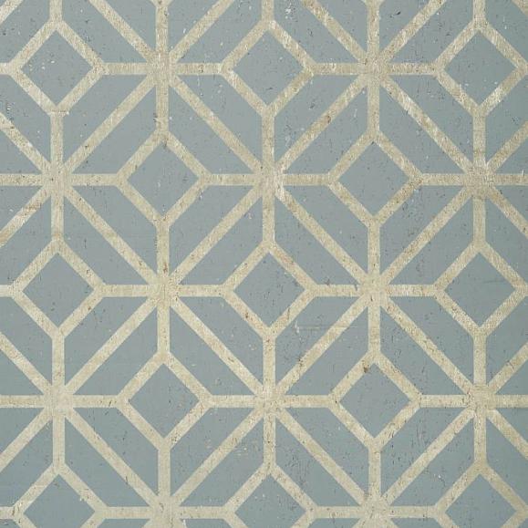 Обои Thibaut T10414 Mamora Trellis Cork Spa Blue on Metallic Pewter