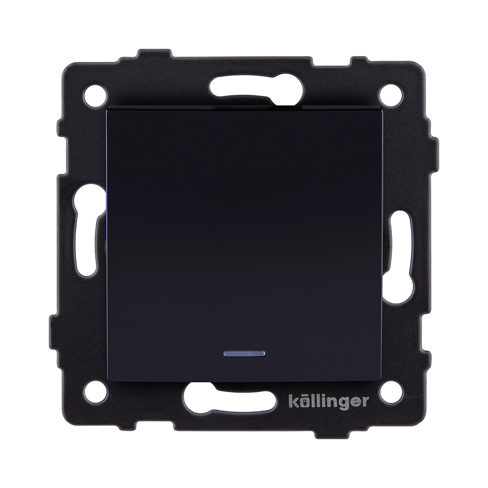 Выключатель 1-клавишный проходной 10А/250В с LED подсветкой, изогнутый, черный Kollinger REA-R-004BK для Aspekt, Eleganz, Reflex