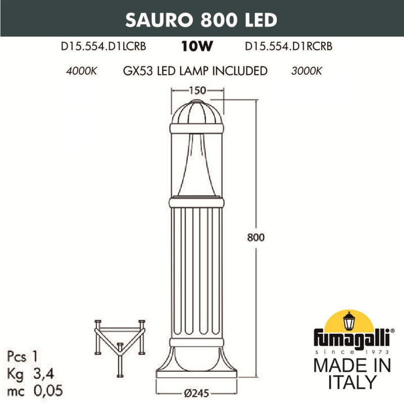 Садовый светильник Fumagalli Sauro D15.554.000.WXD1L.CRB