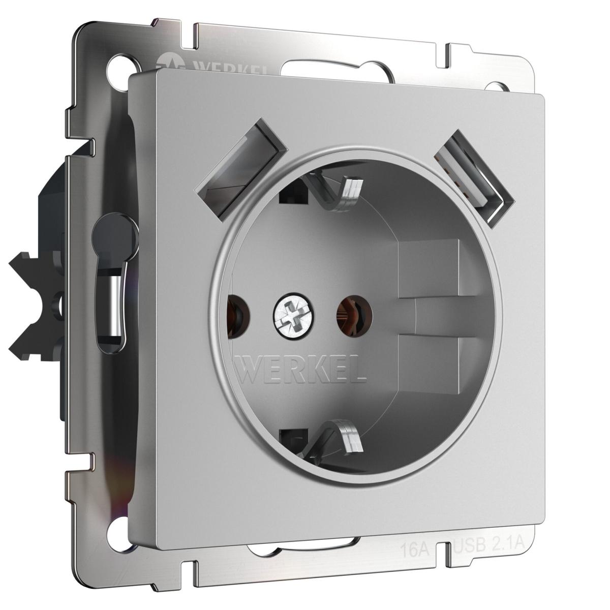 Розетка с заземлением, шторками и USBх2 Werkel W1171506 4690389164774 a050886