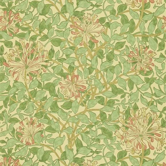 Обои Morris 216842 Honeysuckle Green/beige/pink