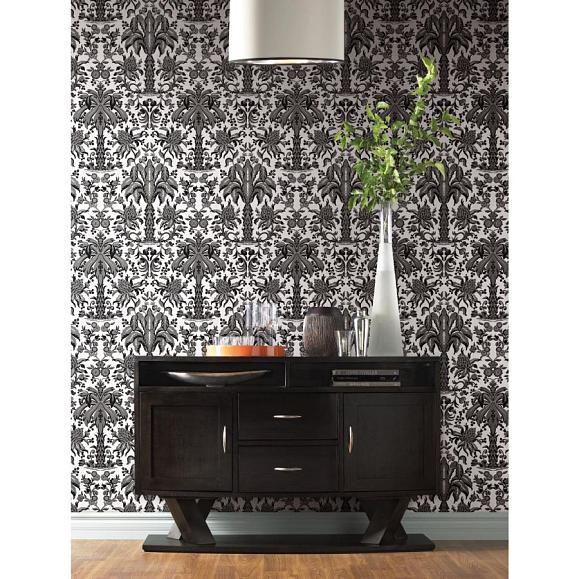 Обои York DM5014 Palmetto Palm Damask Black