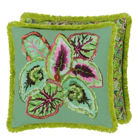 Подушка CCDG1586, Leaf Glaze Embroidered Cotton, Emerald, Designers Guild 50 x 50см