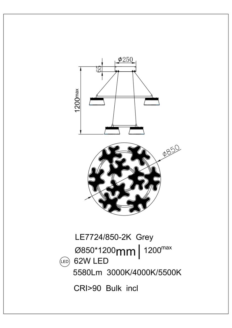 Подвесная люстра Recif LE7724/850-2K Grey