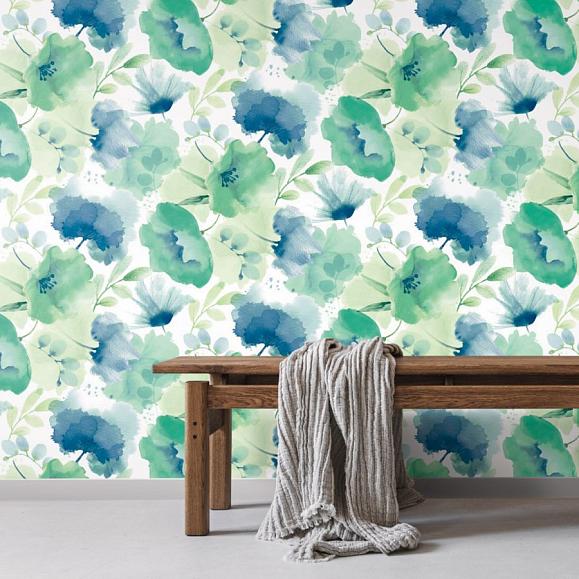 Обои York BL1774 Watercolor Bouquet Blue/Green