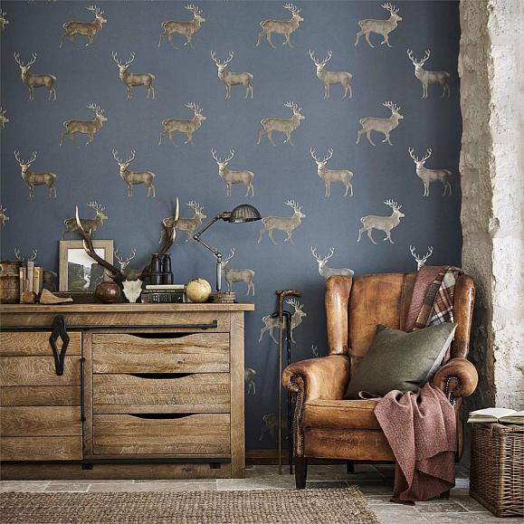Обои Sanderson 216620 Evesham Deer Indigo