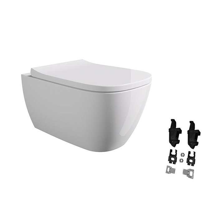 Alice Wunder Унитаз 53х31см., подвесной, безободковый, смыв aliflush+, с сиденьем и крышкой с микролифтом, с креплением Fischer WB-KliX, цвет: белый глянцевый