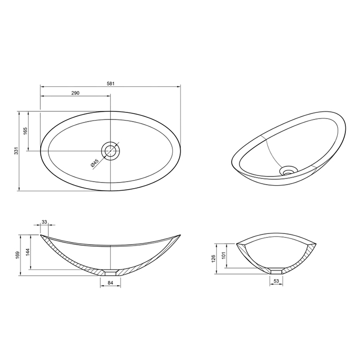 Knief Charm Shape Раковина накладная 58.1x33.1x16.9см, без отв., из полимерного материала, цвет: Turmalin # 020