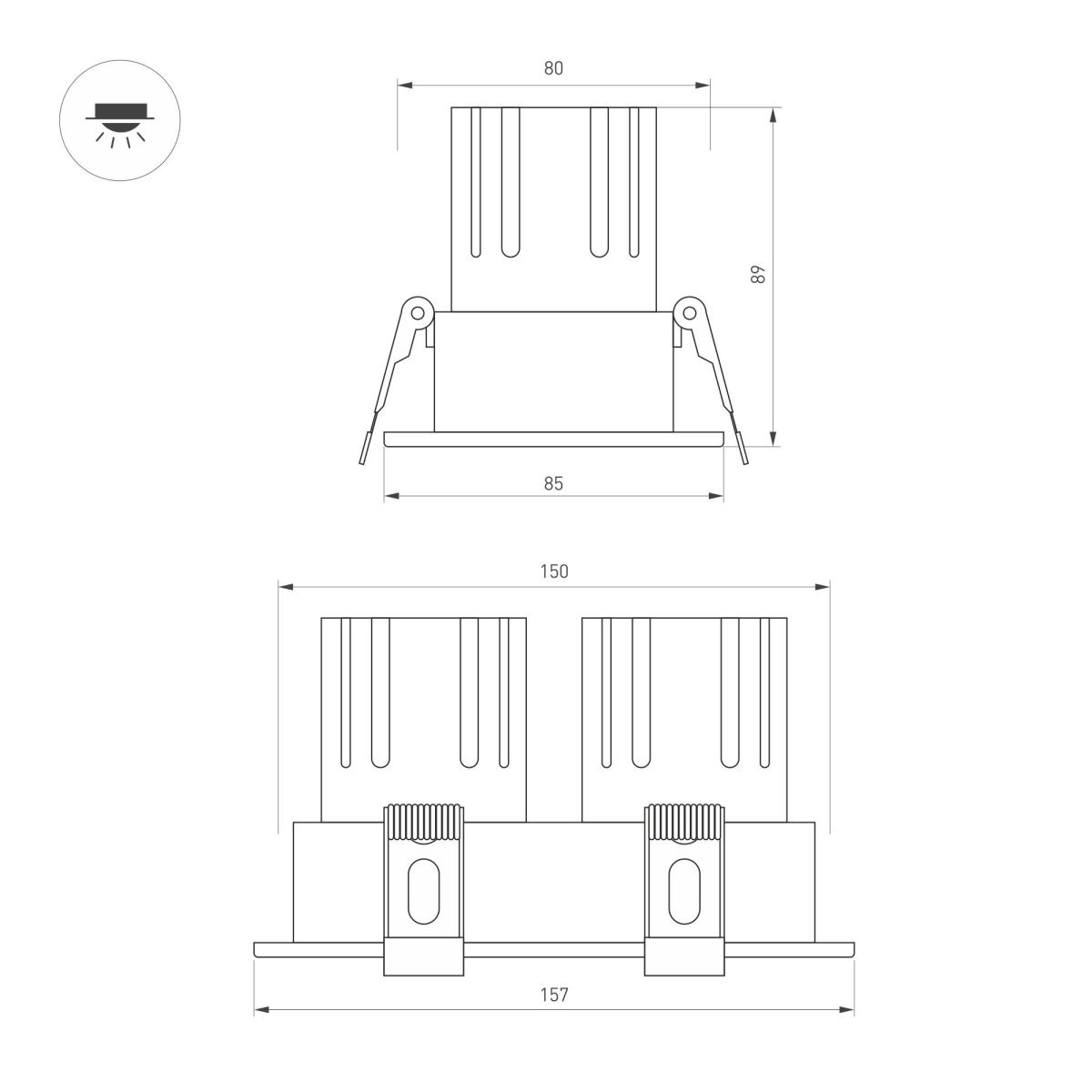 Карданный светильник Arlight MS-FLOW-BUILT-S157x85-2x12W Day4000 (WH, 38 deg, DALI2, 230V) (IP20 Металл) 060860