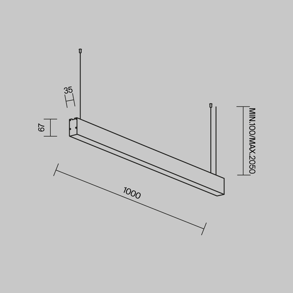 Линейный подвесной светильник Maytoni Technical 3000K 35x67 (Серебро, 1 м) LL312035