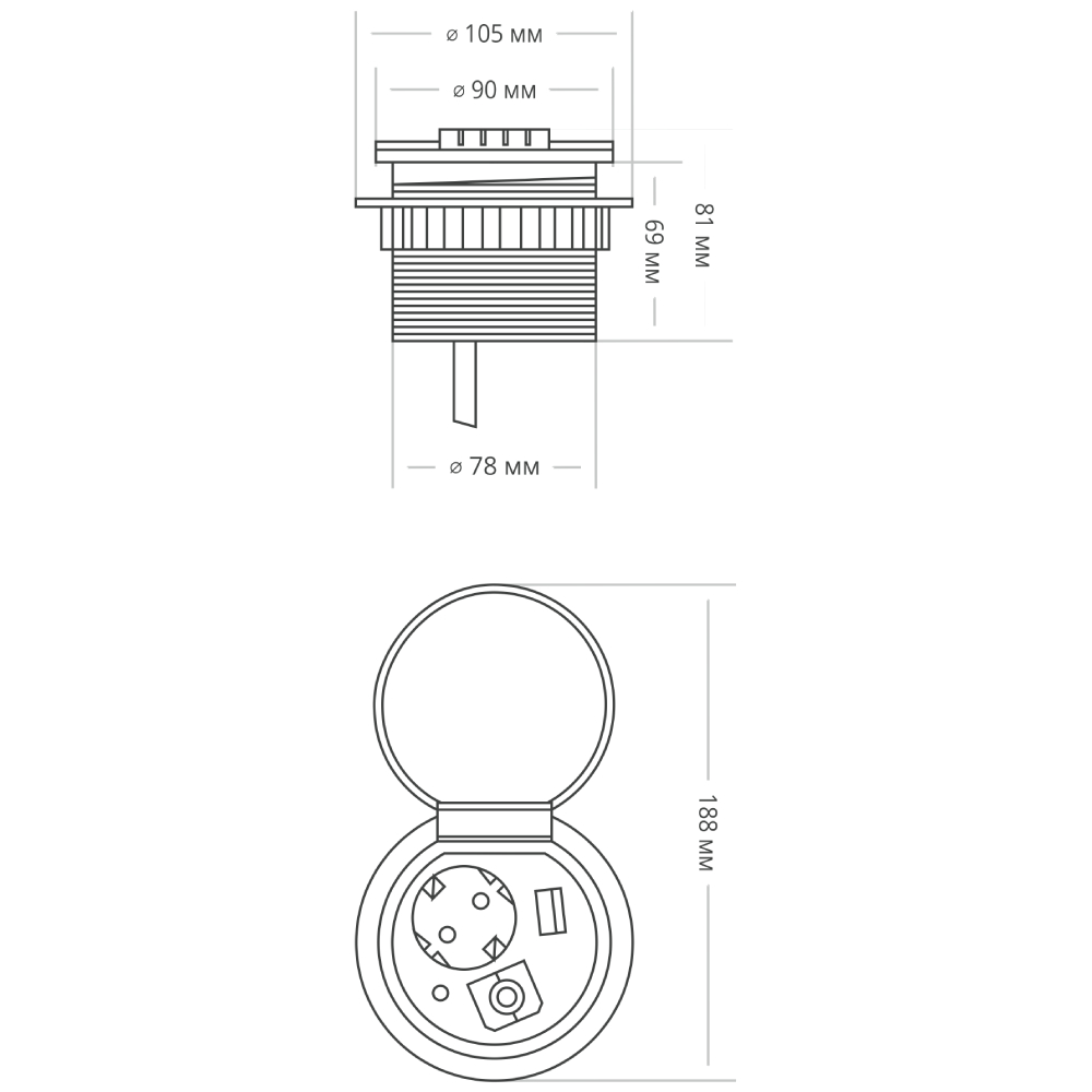 Блок розеток 51 (1 секция и 2 USB) Mebax 00-00000827