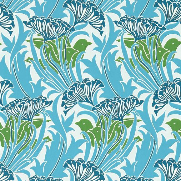 Обои Morris 217355 Laceflower Garden Green/Lagoon