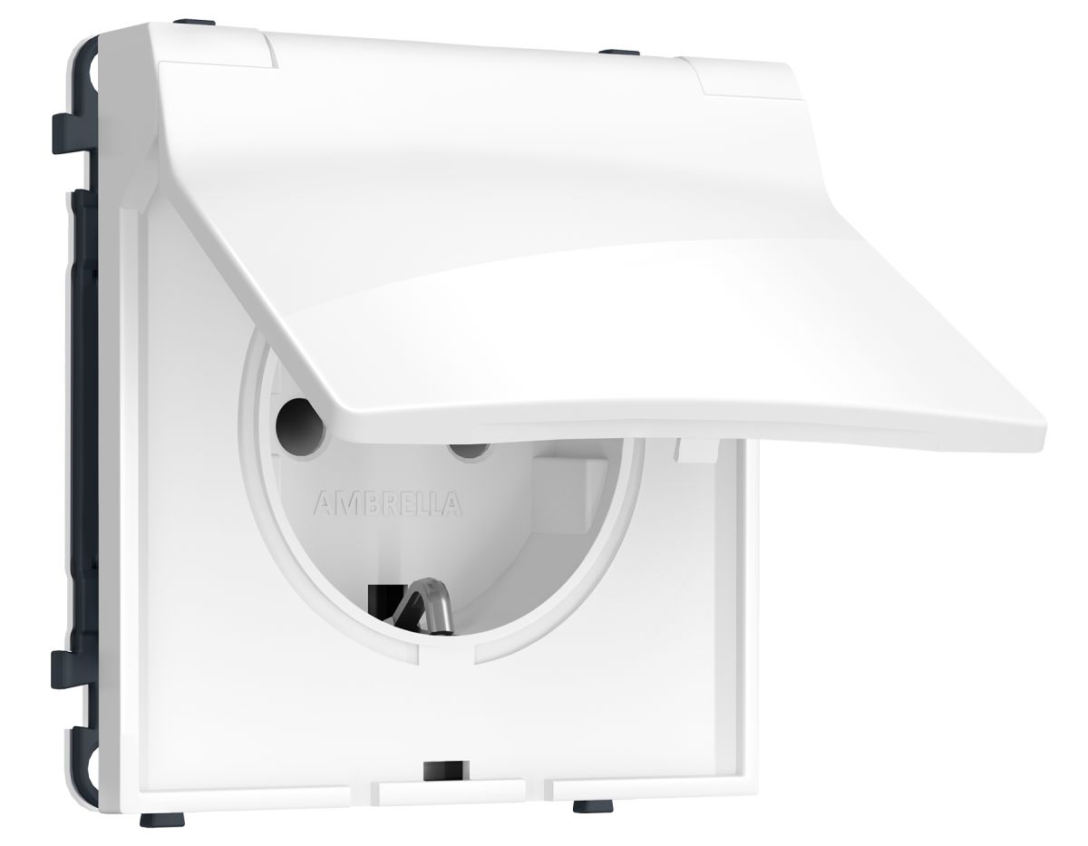 Комплект механизма электрической розетки SIGMA Белый глянец 50Hz 2P+E с/з с/ш и крышкой IP44 16A-250V QUANT PRO Ambrella Volt MS108010 (SP1080, PR141)