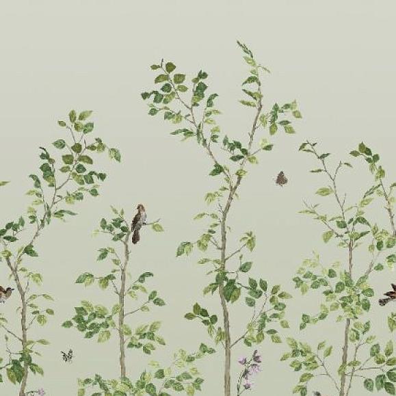 Панно Little Greene 0263BIPEAGR Bird & Bluebell Pea Green