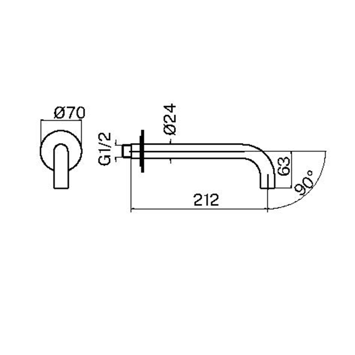 Plumberia Selection IXO Излив для раковины, настенный, длина 21см., цвет: белый матовый