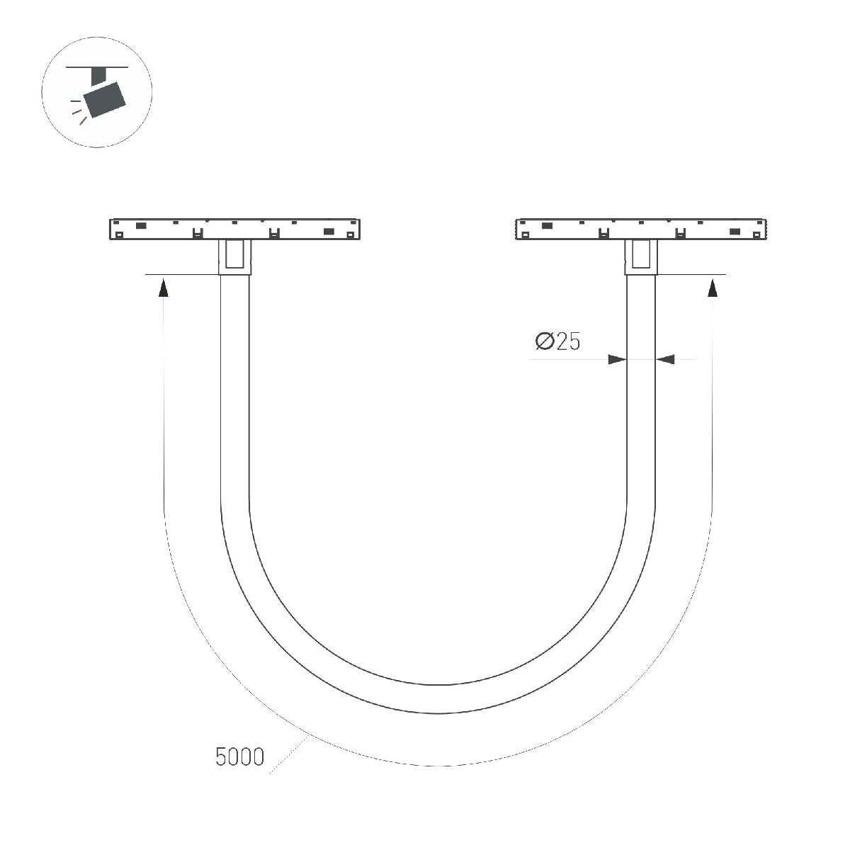 Трековый магнитный светильник Arlight MAG-ORIENT-TUBE-ELASTIC-R25-L5000-70W Warm3000 (BK, 360 deg, 48V, DALI) 044341