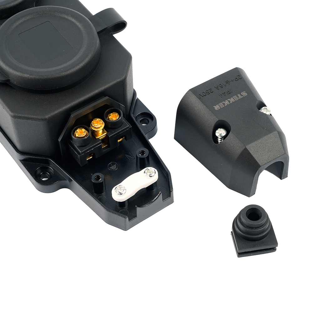 Розетка переносная 2-местная c/з Stekker RST16-2-44 250В 16А IP44 черный 50805