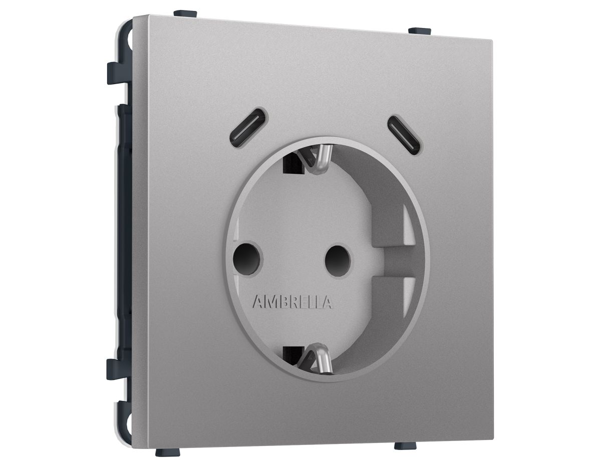 Комплект механизма электрической розетки SIGMA Сталь матовый 2USB С+C 20W Ambrella Volt MS510510 (SP5105, PR165)