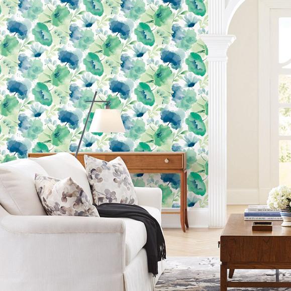 Обои York BL1774 Watercolor Bouquet Blue/Green