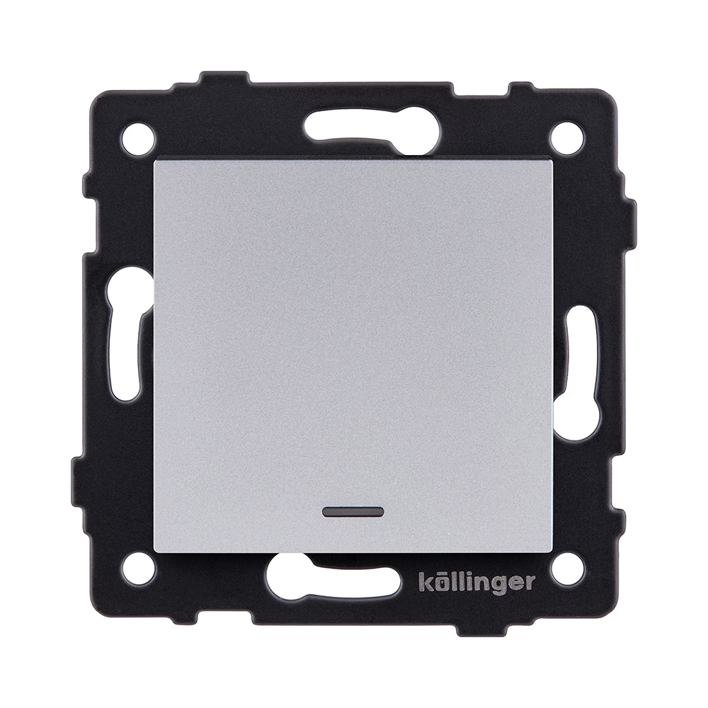 Выключатель 1-клавишный проходной 10А/250В с LED подсветкой, серый Kollinger REA-S-004GY для Aspekt, Eleganz, Reflex